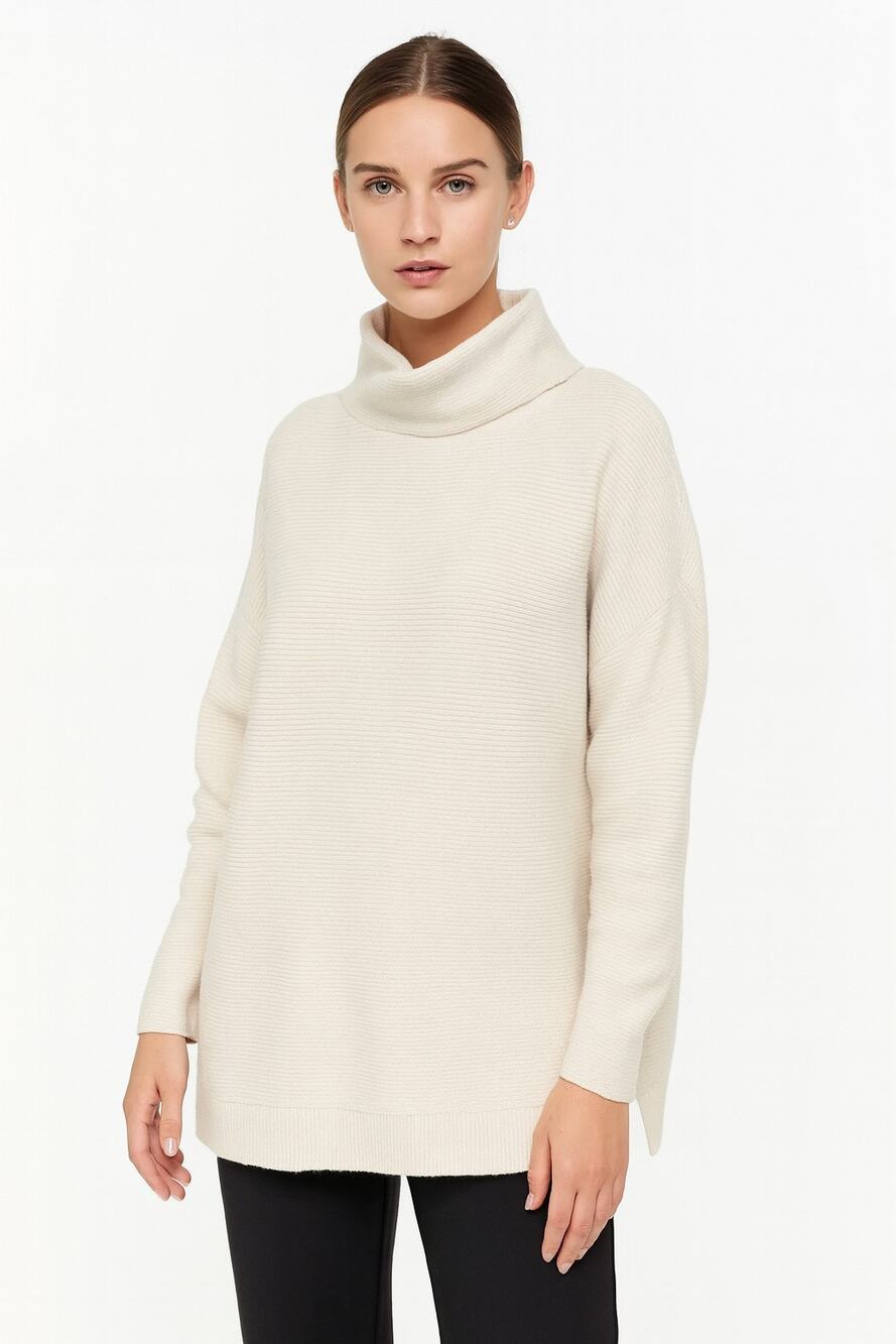 RDI Womens Medium Sweater Beige Oatmeal Mock Neck Dolman Sleeve Pullover Knit